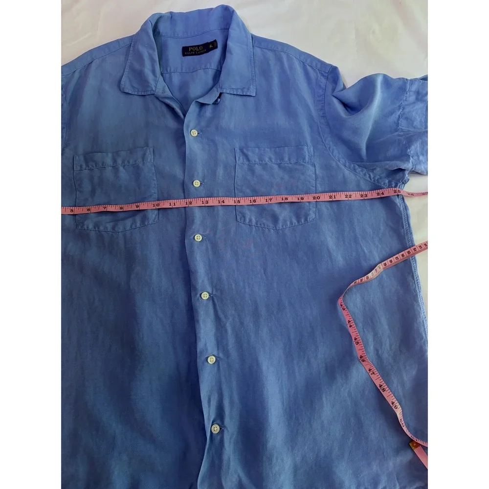 Polo Ralph Lauren Blue Linen Silk Blend Button Front Camp Shirt XL